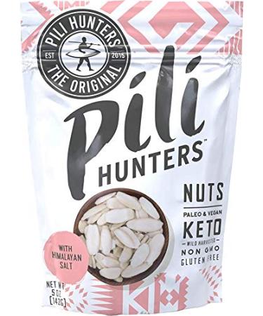 Pili Hunters - Wild Sprouted Pili Nuts, Pink Himalayan Salt, 5oz Bag, Keto/Paleo/Vegan Snacks, Low Carb Energy, Gluten Free, No Sugar Added, Superfood, The Original 5 Ounce (Pack of 1)