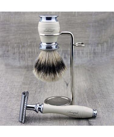Top Old School Shaving Set for Men | Silver Tip Brush DE Safety Razor & Chrome Stand - Gentlemen's Grooming Essential - Buy Online on GoSupps.com
