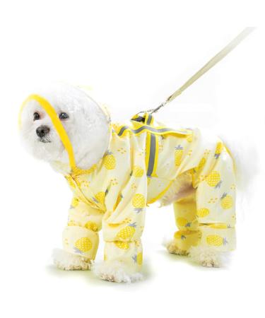 Mitili Cute Puppy Dog Raincoat Four-Legged Waterproof All-Inclusive with Hat,Waterproof Rain Jacket with Night Reflective Strip Small and Medium Dogs Pet Poncho Clothes (S(Back Length:10-12"), Yellow) Yellow S(Back Length:10-12"-Fit Cats)