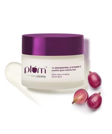 Plum 1% Resveratrol & Vitamin C Youthful Glow Moisturizer | Fights Signs Of Ageing | Enhances Collagen Production | Boosts Glow | Lightweight & Quick-Absorbing | 100% Vegan | 50G (50 G (Pack Of 1))