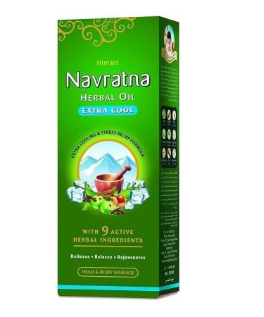 Navratna Ayurveda Oil Extra Cool for head massage hair care stress relief and cooling effect 1 x 200 ml.