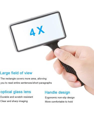 HYRZD Hand-held Rectangular Magnifying Glasses - 4X Magnification, 100x50MM Large Area HD Glass Lens, Low Vision Aid for the Elderly - Buy Online on GoSupps.com