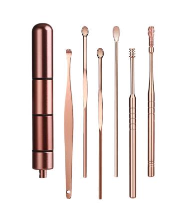 Healeved Headphones Earbuds Stainless Steel Cleaner 6pcs Stainless Steel Ear Wax Removal Swab Ear Cleaning Swab Ear Remover Ear Pick Set Kit Ear Cleaner Kit 9x0.5cm Rose Gold