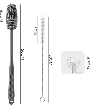 Silicone Rotating Bottle Cleaning Brush Set (Grey) - Includes 1 Bottle Brush, 1 Hook, and 1 Straw Brush - Buy Online on GoSupps.com