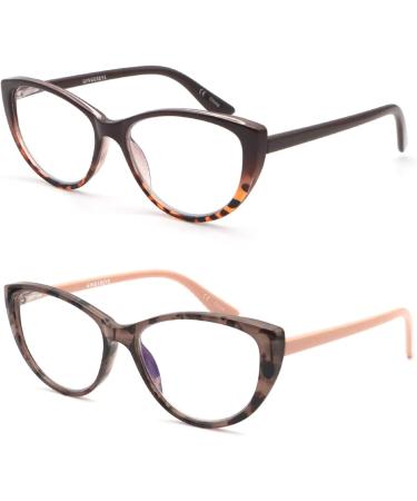Cat Eye Reading Glasses for Women - 2-Pack Fashion Blue Light Readers +1.5 Anti-Glare Eyeglasses with Spring Hinge in Brown & Turquoise - Stylish & Comfortable - Buy Online on GoSupps.com