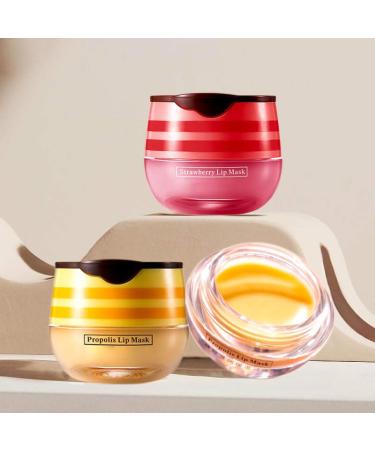 2 Pcs Bee Lip Balm Honey Pot Honey & Strawberry Lip Mask Overnight Moisturizing Scrub Exfoliator Reduces Lip Lines Prevention Dry and Cracked. (Honey & Strawberry) - Buy Online on GoSupps.com