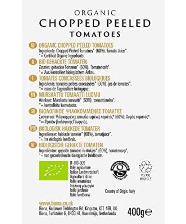 Biona Organic Chopped Peeled Tomatoes 400g - 100% Natural and Organic Tomato - Pack of 1, Ideal for Cooking and Meal Prep - Buy Online on GoSupps.com