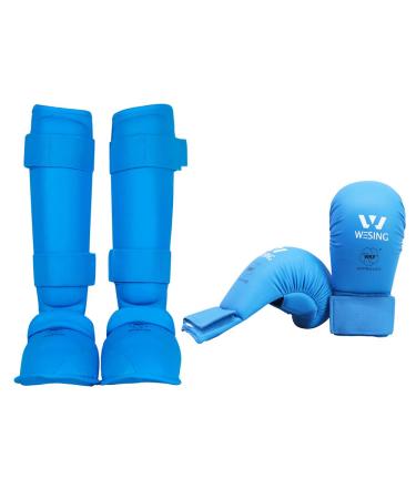 WESING Karate shin and Instep Guard Karate Gloves Approved by WKF blue X-Large