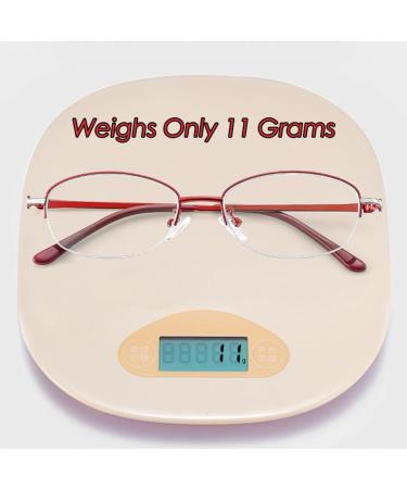 Half-Frame Alloy Reading Glasses for Women - Lightweight Blue Light Blocking Computer Readers 2.0x in Red - Buy Online on GoSupps.com