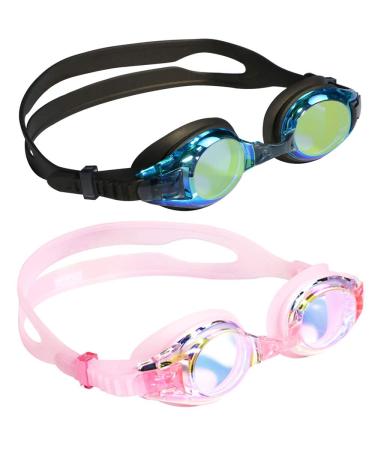 Aegend Kids Swim Goggles, Swimming Goggles for Kids Age 4-16 Boys and Girls Black & Pink