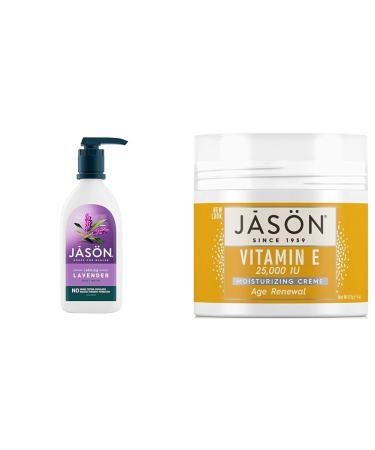 JASON Natural Body Wash & Shower Gel Calming Lavender 30 Oz & Moisturizing Creme Vitamin E 25 000 Age Renewal 4 Oz (Packaging may vary)