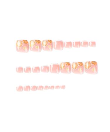 24pcs Short French Tip White Square Fake Toe Nails with Yellow Flower Design - Glossy Pink Acrylic Toe Nails for Women - Summer Nail Decorations - Buy Online on GoSupps.com