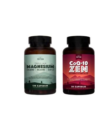 Natural Rhythm Cardio Calm Bundle - Triple Calm Magnesium 150mg 120 Capsules + CoQ10-ZEN (Coenzyme Q10 + L-Carnitine + L-Theanine) 30 Capsules
