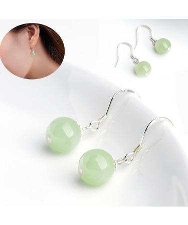 Earrings Drop Earrings Vintage Sterling Silver Jade Drop Earrings for Women Genuine Natural Round Green Jadeite Dangle Earring Chinese Healing Stone Jewelry - Buy Online on GoSupps.com