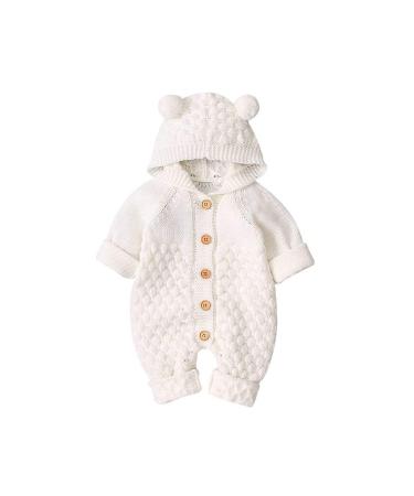 VICROAD Baby Hooded Knitted Rompers Newborn Girls Boys Onesies Warm Sweater Jumpsuit Outfits 12-18 Months Beige