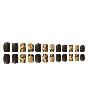 Thanksgiving Short Press on Nails - Brown Matte Acrylic False Nails with Maple Leaf Designs | 24 Pcs Extra Short Stick-on Nails for Women & Girls - Buy Online on GoSupps.com