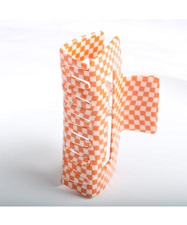 Checkered Hair Claw Clip - Vintage Cellulose Acetate Banana Clamp (Orange) - Non-Slip Hair Accessory for Women and Girls - Buy Online on GoSupps.com