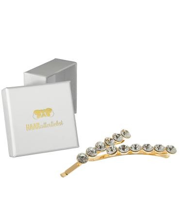 HAARallerliebst hair clips with rhinestones (2 pieces | gold | 6 cm) including box for storage (box color: white)