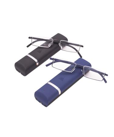 Kokobin 2 Stueck Reading glasses with ultra -light TR90 frame reading help half -glogues made of metal frame with semi -frame visual help with glasses case for women and men +3.25 black blue +3.25 diopters