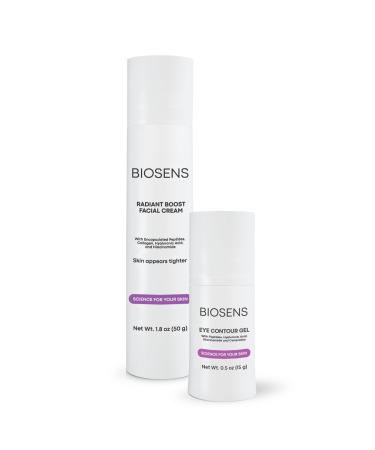 BIOSENS - Aging-well bundle | Radiant Boost Facial Cream + Eye Contour Gel with Peptides Hyaluronic Acid Niacinamide Vitamin E | Reduce the appearance of fine lines | 2 Airless bottles