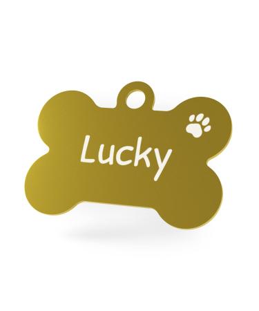 ENGRAVO dog tag bone in gold with custom engraving and 2 key rings large 38mm gold