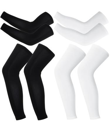 2 Pairs Compression Leg Sleeves Full Leg Compression Sleeve UV Protection Arm Sleeves with Anti-slip Silicone Strips Medium