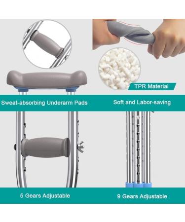 Adult Crutches Elderly Crutches Portable Stainless Steel Medical Underarm Crutches Adjustable Comfort Handle Crutches Load Bearing 136kg Convenient Independence - Buy Online on GoSupps.com