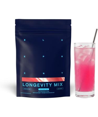 Blueprint Bryan Johnson Longevity Mix - Muscle Builder & Recovery Supplement - Promotes Focus and Balanced Mood - Magnesium, Creatine, L-Theanine, Glutathione & Vitamin C- 30 Servings, Blood Orange