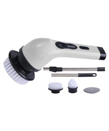 Electric spinn Scrubber Powerful Shower Scrubber spinn Scrubber with LCD Display Adjustable Extension Handle Power Scrubbers for Cleaning Bathroom 3 white heads