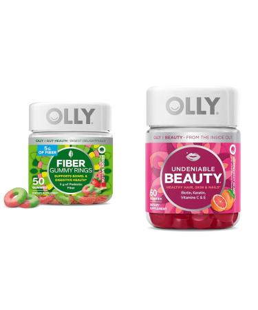 OLLY Fiber Gummy Rings 5g Prebiotic Fiber FOS (Fructo-oligosaccharides) Digestive Support & Undeniable Beauty Gummy for Hair Skin Nails Biotin Vitamin C Keratin Chewable Supplement