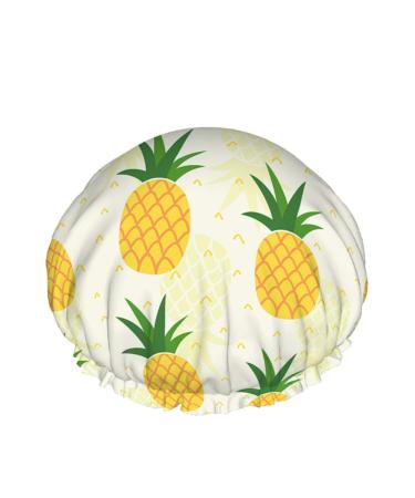 Moslion Pineapple Shower Cap Decorative Design Fresh Fruit Healthy Nature Organic Yellow Large Shower Caps Reusable Double Layer Shower Hair Bath Cap Stylish Hair Bonnet Shower Hat a46