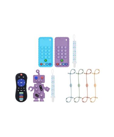 Myvikcar Cell Phone & Remote & Robot Teethers + 4PCs Silicone Toy Safety Straps