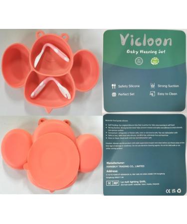 Vicloon Baby Suction Plate with Fork & Spoon Set - Non-Slip Silicone Divided Feeding Plate for Toddler Self Feeding, BPA-Free & FDA Approved - Dishwasher Safe - Pink Bee - Buy Online on GoSupps.com