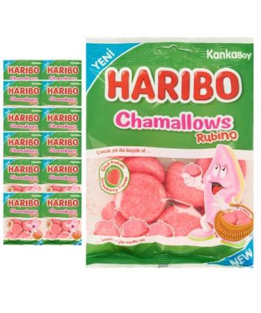 Haribo Rubino Chamallows - 12 x 80g Bags. Strawberry Filled Pink Marshmallows Halal Soft Sweets For Kids Non-Fizzy. Bulk Party Bags Of Sweets Great For Sharing.