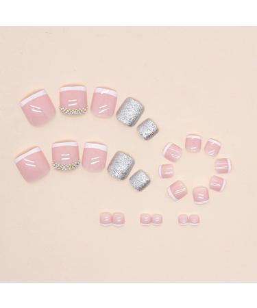 24 Pcs French Press Shiny Fake Toenails - Summer Short Toe False Nails - Acrylic Diamond Design - Full Cover Toe nail Press On - Fashion Stick On Toenails for Women - Buy Online on GoSupps.com