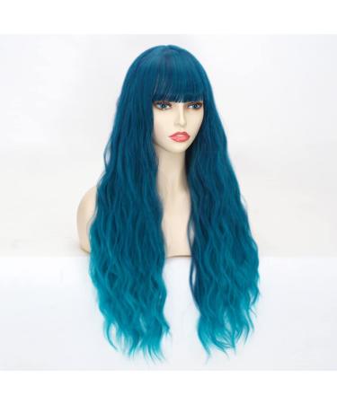 FVCENT 27 Teal Curly Synthetic Wig with Bangs for Women & Girls Charming Style & Comfort - Buy Online on GoSupps.com