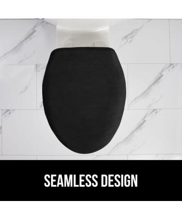 Soft Velvet Memory Foam Toilet Lid Seat Cover - Machine Washable, Plush Cushioned Design - Fits Most Lids - Decorative Black Bathroom Accessory - 19.5x18.5 - Buy Online on GoSupps.com