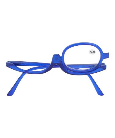 Magnifying Makeup Glasses Eye Flip Down Lens Fashionable Makeup Single Sided Glasses Blue for Makeup(+4.00)