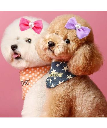 Zerodis Handmade Dog Hair Accessories - 20pcs Small Bow Hair Bands for Pets, Puppy Dots & Faux Pearl Design - Buy Online on GoSupps.com