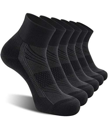 CelerSport 6 Pack Men's Ankle Socks with Cushion, Sport Athletic Running Socks Black 9-12