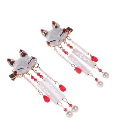 MOLUCKFU 1 Pair Fox Tassel Clip Tassel Hairpin Chinese Tassel Hair Clips Alligator Hair Clips Tassel Drop Barrette Women Tassel Hair Clip Girl Hair Clips Tassel Barrette Animal Hair Clip