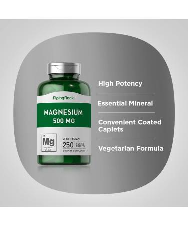 Magnesium Oxide 500mg | 250 Caplets | Vegetarian Non-GMO Gluten Free Supplement - Buy Online on GoSupps.com