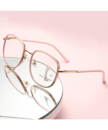Fashion Oversized Multifocus Reading Glasses for Women - Blue Light Blocking Anti Eyestrain 2.5x Magnification in Pink - Buy Online on GoSupps.com