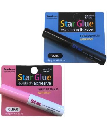 Super Strong Eyelash Glue Adhesive Dark 1pack & Clear 1pack comboThicker Eyelashes (Brush-on)