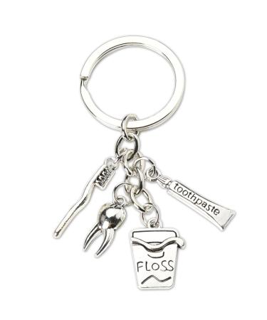 Dental Hygienist Gifts for Women Men Dentist Dental Assistant Gifts for Coworkers Best Friend Students Graduation Birthday Gift Toothbrush Toothpaste Silver Keychain Dental Floss Pendant Keyring
