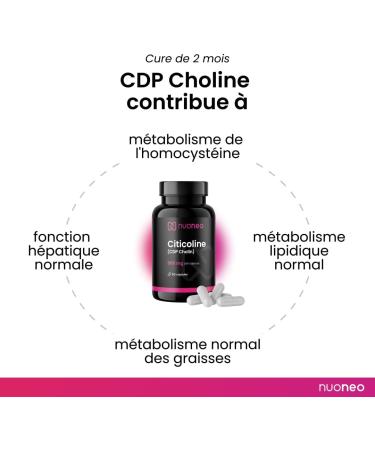 Citicoline CDP-choline 60 g lules de 500mg haute biodisponibilit pas d'additifs 500 mg complets de citicolin/CDP Cholin par g lule de nuoneo - Buy Online on GoSupps.com