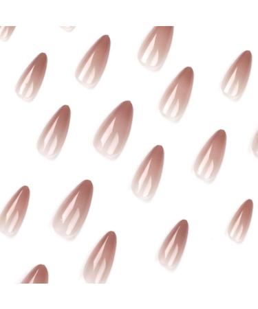 Justotry Nude Short Stiletto Gradient Coffee Brown Fake Nails - 24 Pcs | Nail Glue & Almond Stick | Medium Length for Women's Nail Art - Buy Online on GoSupps.com
