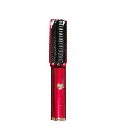 Portable Cordless Hair Straightener Curler Brush Small Straightening Curling Brush for Travel Mini Negative Ionic Hot Comb Hair Styling Curling Straightening Comb for Hairstyler Salon Home (Red) One Size Red