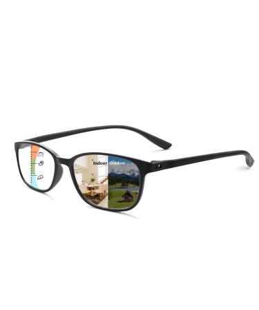 Photochromic Progressive Sunglasses for Men TR90 Multi Focal Reading Glasses Women Clear on Top Readers on Bottom Black 1.5 x
