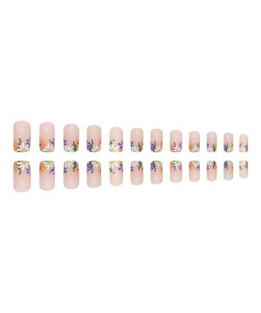 Short Simple Flower Almond Fake Nails with Purple Daisy Design - 24PCS - Buy Online on GoSupps.com